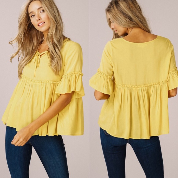 JORDAN Babydoll Top - MUSTARD - Picture 3 of 3